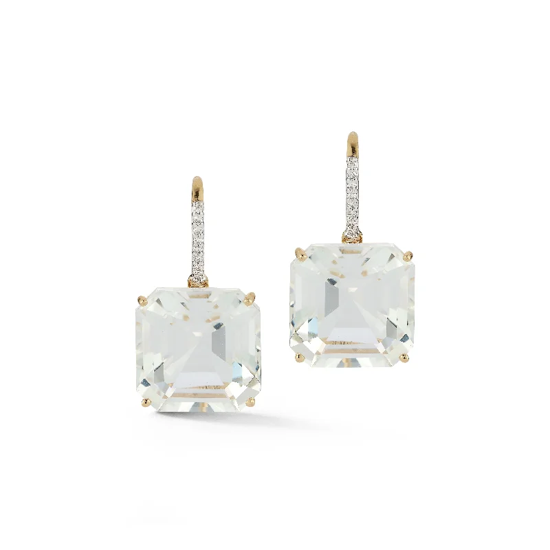 Ladies lightweight hoop earrings -14kt Asscher Cut White Topaz Drop Earrings