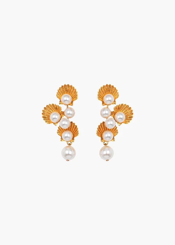 Ladies asymmetrical stud earrings -Nerida Earrings -- Gold Pearl