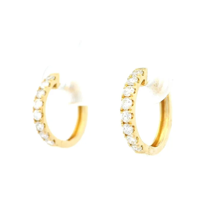 Ladies sparkling topaz earrings -18K Yellow Gold 15mm Round Huggie Natural Diamonds Hoop Earrings