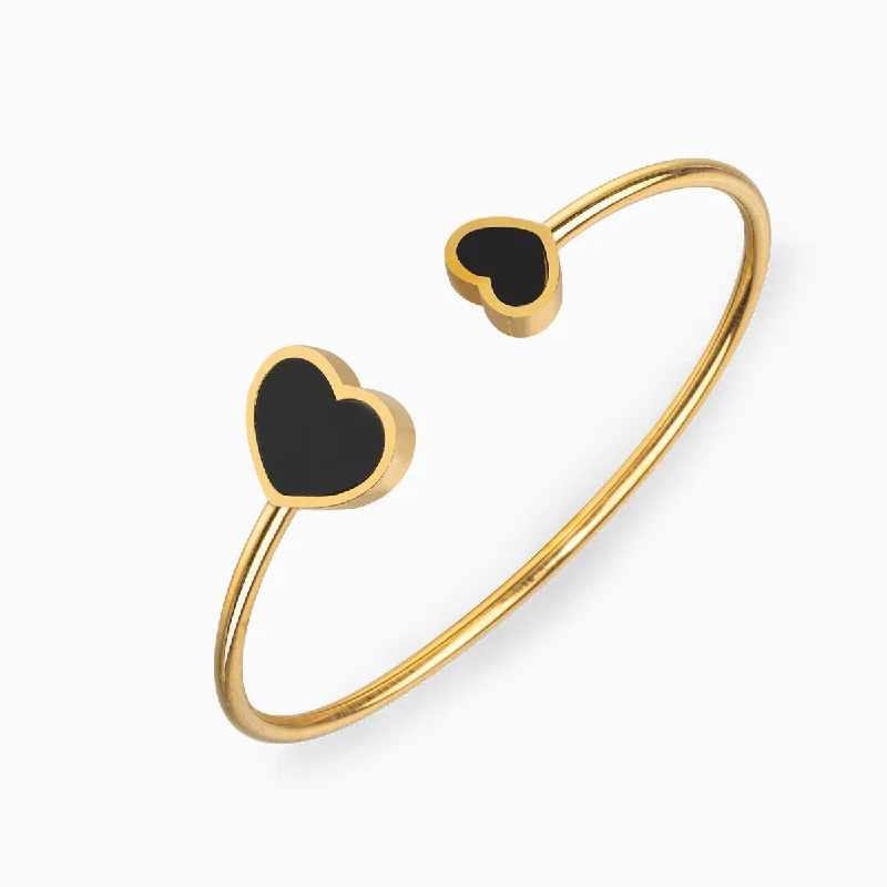 Ladies delicate moonstone bracelets -Double Black Heart Cuff Bangle