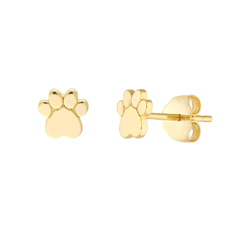 Simple silver drop earrings for ladies -14K Yellow Gold Heart Dog Paw Print Earrings