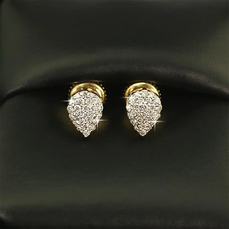 Ladies asymmetrical stud earrings -Pear Pave Diamond Earrings .27cttw 10K Yellow Gold