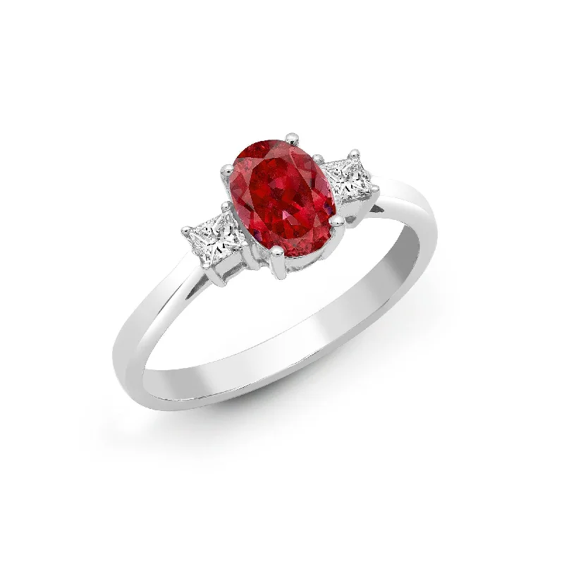 Simple rose gold band engagement rings -18ct White Gold Diamond And Ruby 3 Stone Ring