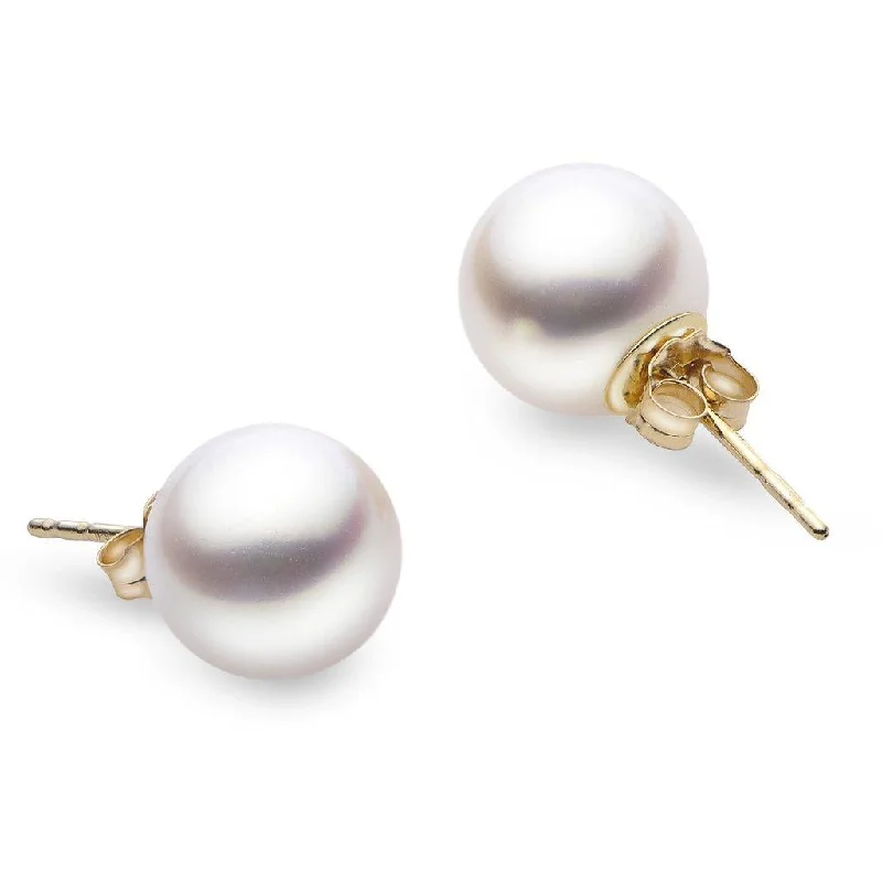 Ladies unique geometric stud earrings -14K Yellow Gold 8mm Freshwater Pearl Stud Earrings