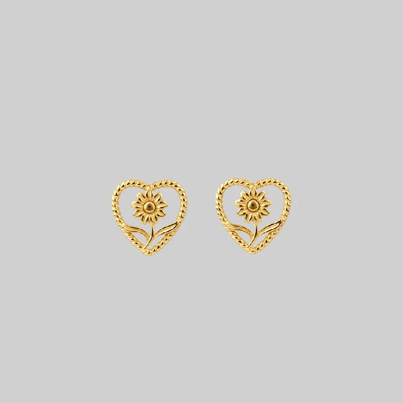 Ladies sparkling diamond earrings -APRIL. Sunflower Heart Stud Earrings - Gold