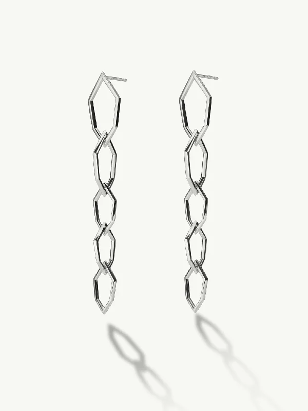 Ladies bold rose gold earrings -Amanti Chain Link Earrings In 18K White Gold