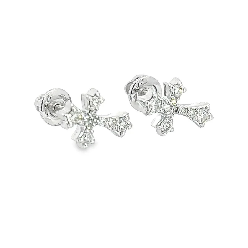 Elegant silver stud earrings for women -Pointed Cross Diamond Earrings .28cttw 10K White Gold