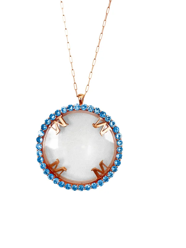 Ladies crystal pendant necklaces -Magnifique Necklace Rose Gold with Blue Sapphire