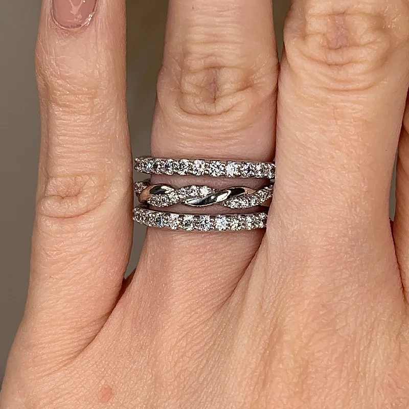 Elegant silver halo engagement rings -"Suri" 1.10ct Micro Set Diamond Triple Stack Half Eternity Ring ET38