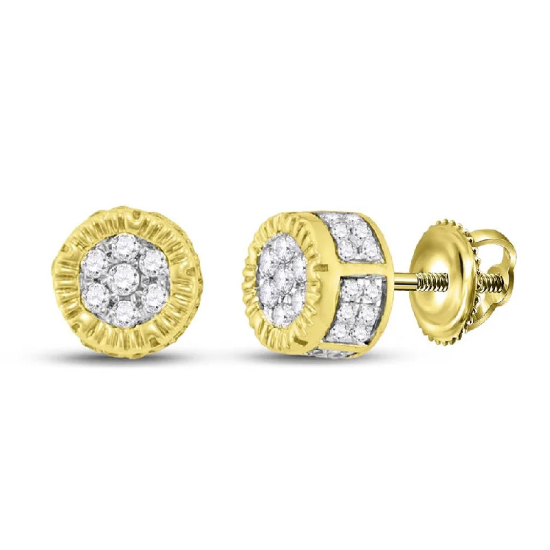 Classic silver chandelier earrings for ladies -3D Circle Cluster Diamond Earrings 10K Yellow Gold