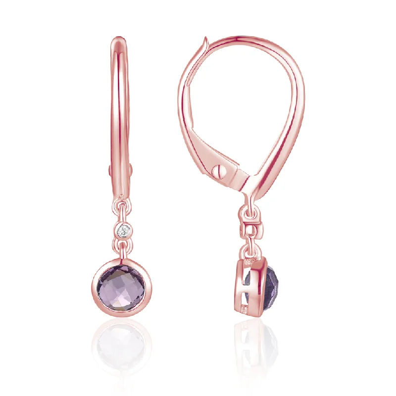 Classic silver stud earrings for ladies -14K Rose Gold Diamond And Amethyst Drop Earrings