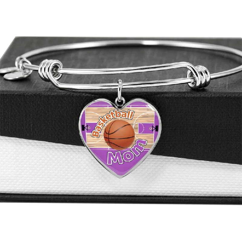 Ladies minimalist gold bangle bracelets -BASKETBALL MOM Heart Luxury Bangle - PURPLE [UNIQUE, LIMITED EDITION]