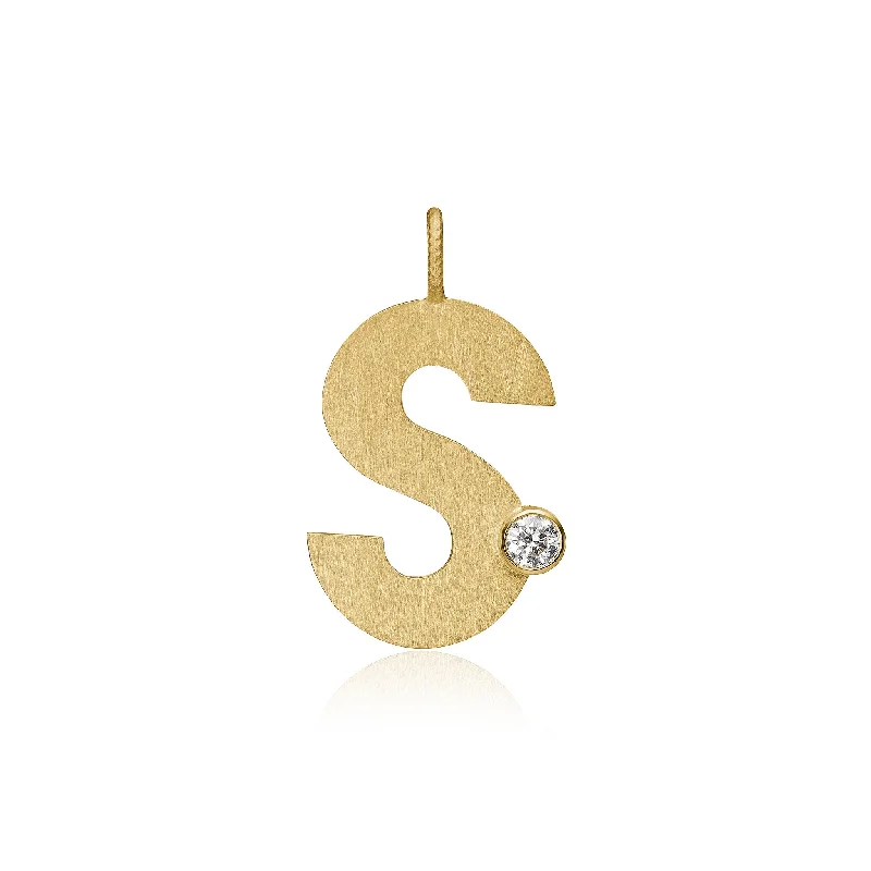 Simple beaded necklaces for ladies -Letter S 18K Gold Pendant w. Diamond