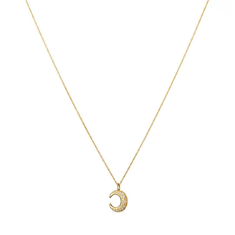 Ladies star pendant necklaces -Lunar Pavé 18K Gold Pendant w. Diamonds