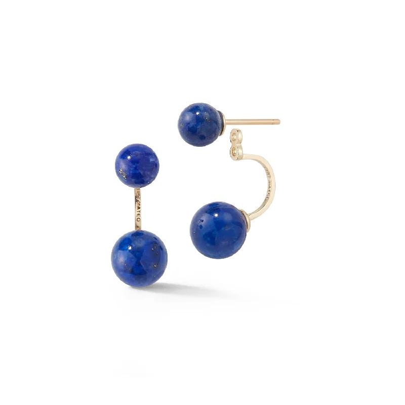 Vintage-inspired turquoise earrings for ladies -14kt Gold Lapis  Ear Jacket Earrings