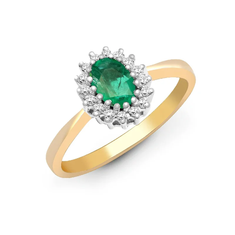 Trendy gold halo engagement rings -9ct Yellow Gold Diamond And Emerald Ring