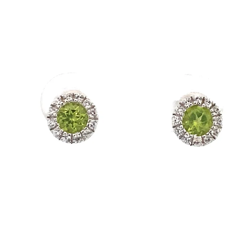 Ladies sparkling ruby earrings -August Birthstone Earrings: Sterling Silver Peridot Halo Earrings