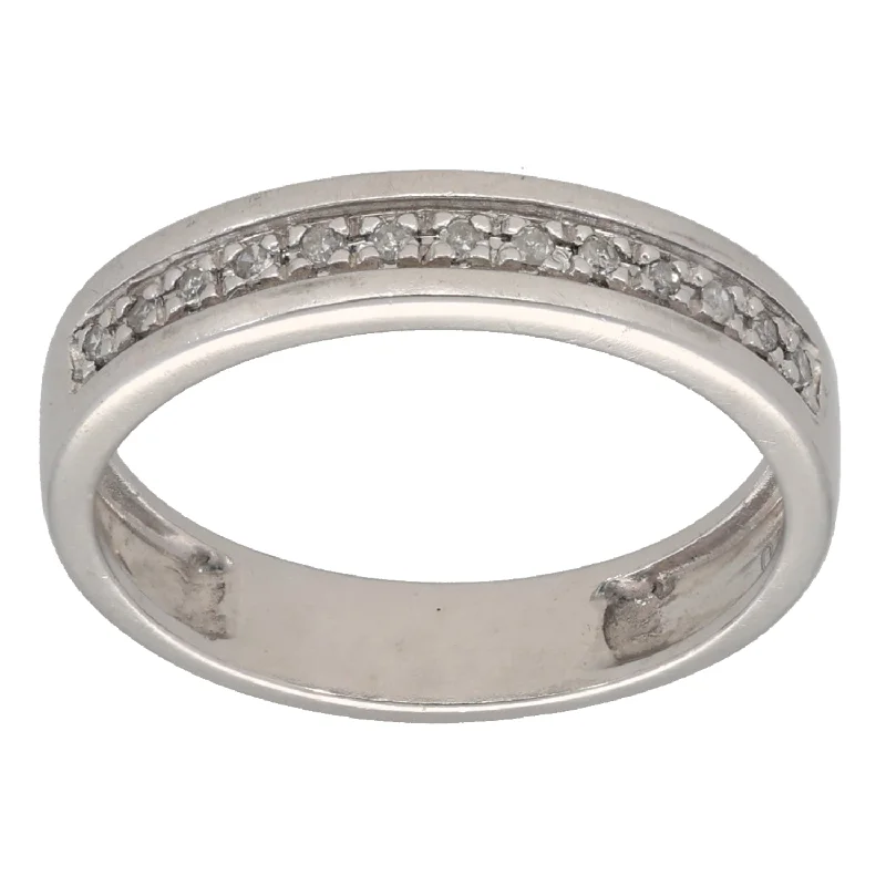 Trendy geometric engagement rings for women -9ct White Gold 0.10ct Diamond Half Eternity Ring Size K