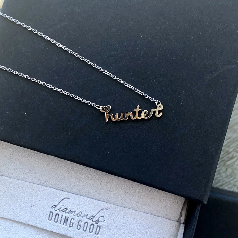 Ladies garnet necklaces -The Hunter Script Name Necklace