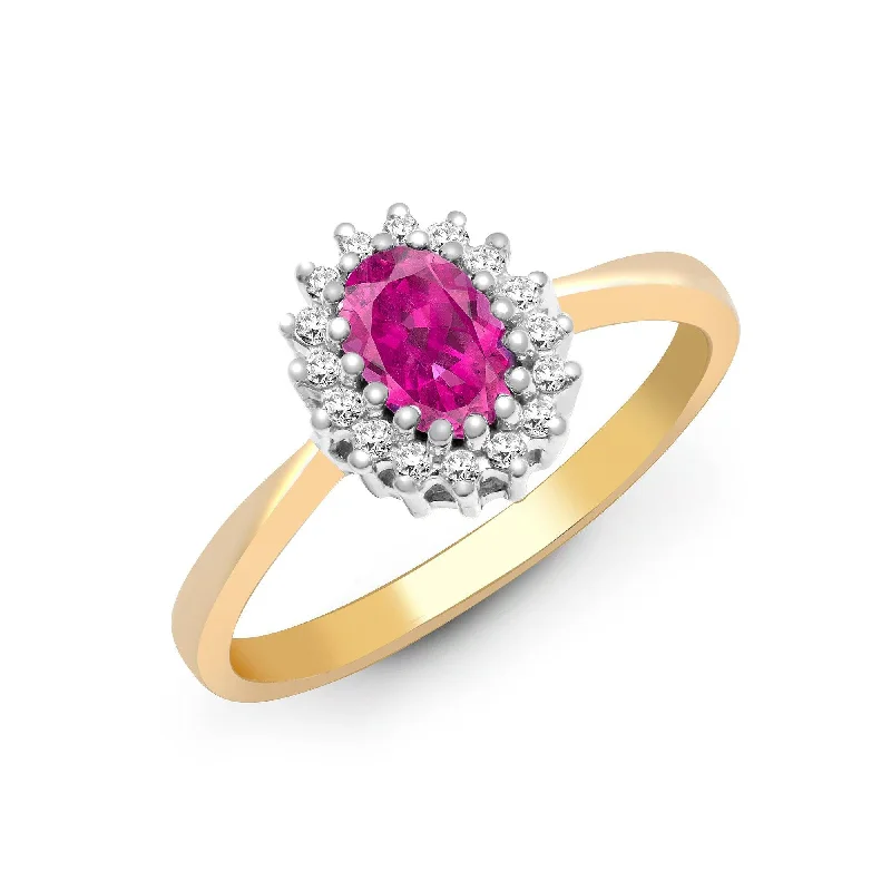 Trendy silver diamond engagement rings -9ct Yellow Gold Diamond And Pink Sapphire Ring