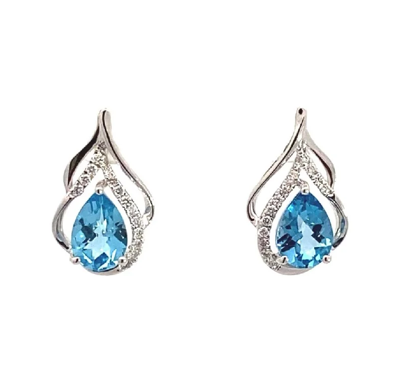 Ladies unique star earrings -14K White Gold Blue Topaz And Diamonds Earrings