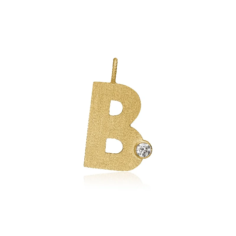 Ladies sterling silver necklaces -Letter B 18K Gold Pendant w. Diamond