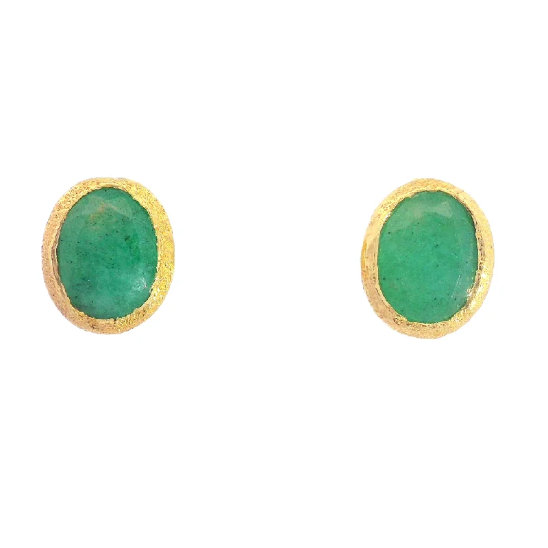 Modern rose gold dangle earrings for women -18K Yellow Gold Vermeil Oval Emerald Stud Earrings