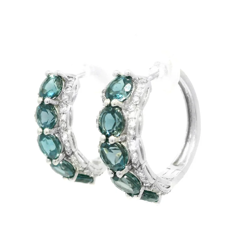 Delicate diamond hoop earrings for women -Sterling Silver London Blue Topaz And White Topaz Medium Hoop Earrings