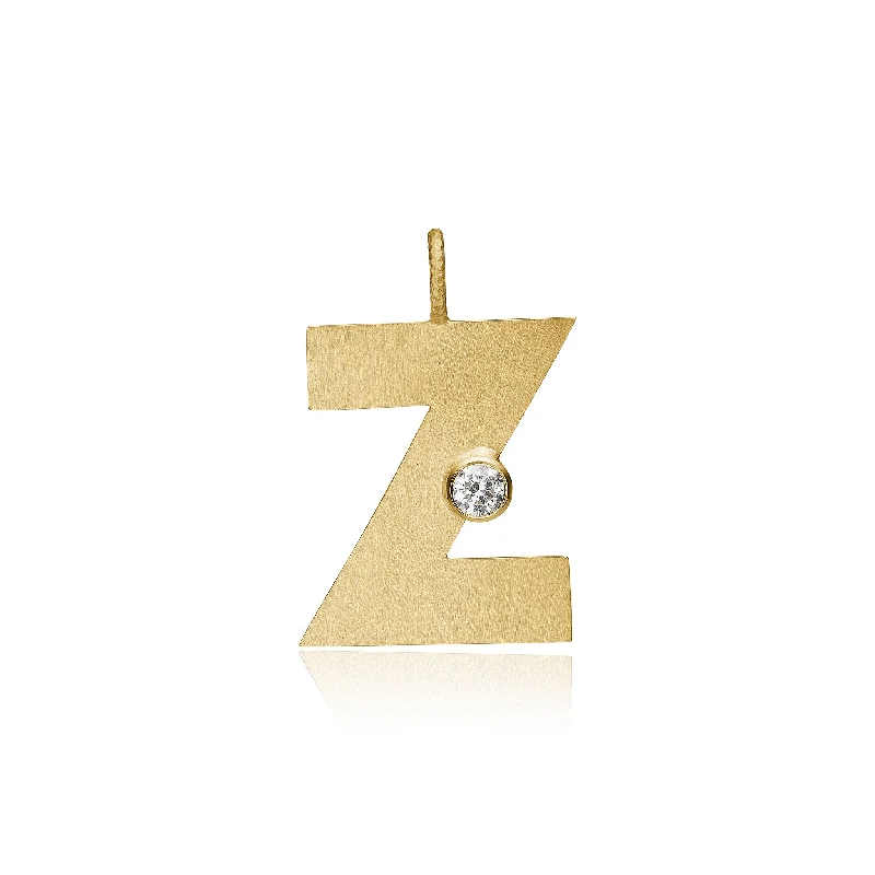 Ladies vintage sapphire necklaces -Letter Z 18K Gold Pendant w. Diamond