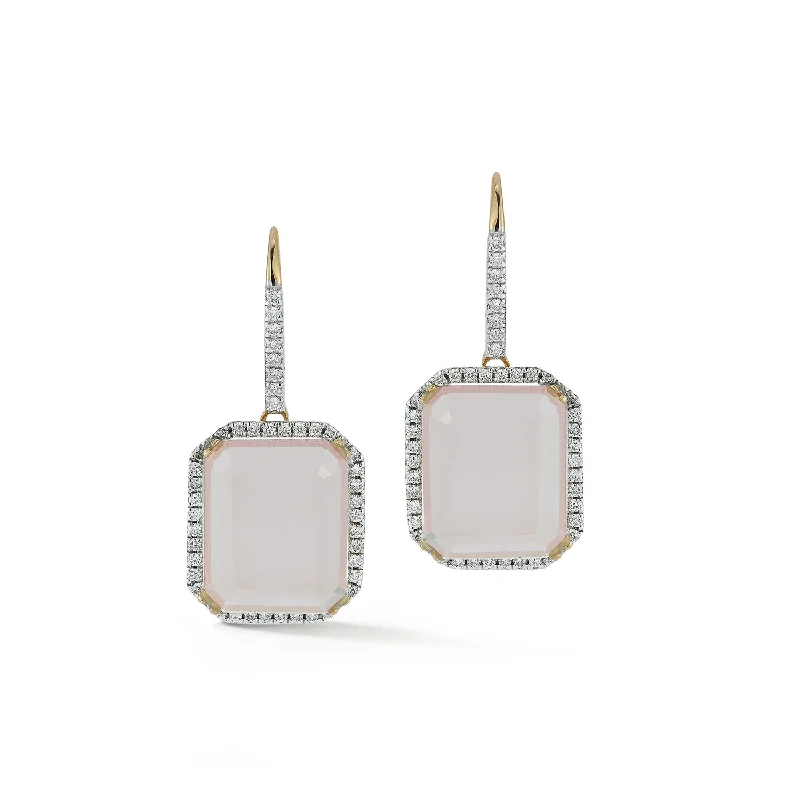 Elegant rose gold dangle earrings for ladies -14kt Pink Topaz and Diamond Tabletop Earrings