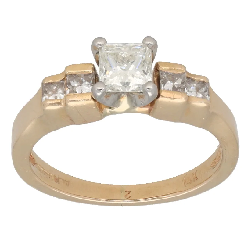 Vintage gold solitaire engagement rings -14ct Gold 0.85ct Diamond Solitaire Ring With Accent Stones Size K