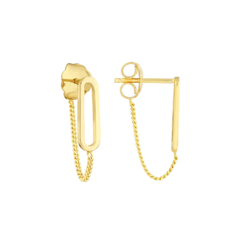 Ladies delicate emerald earrings -14K Yellow Gold Front To Back Paperclip And Curb Earrings