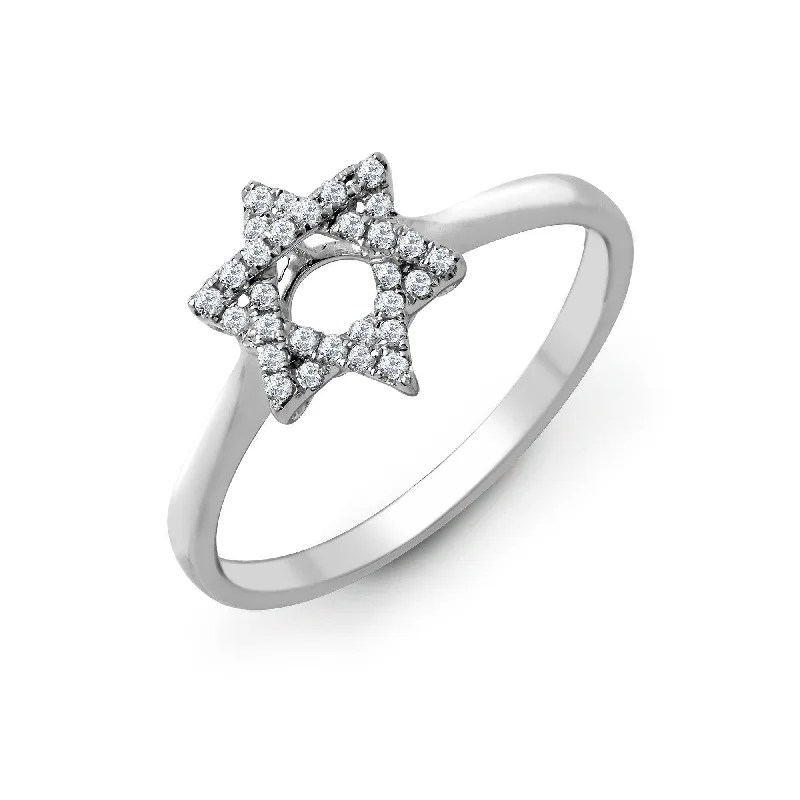 Minimalist gold engagement rings for women -18ct White 0.13ct Diamond Star of David Ring