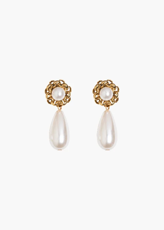 Ladies lightweight hoop earrings -Luella Earrings -- Gold Pearl