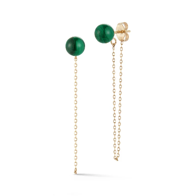 Ladies delicate moonstone earrings -14kt Malachite Stud with Chain drop earrings