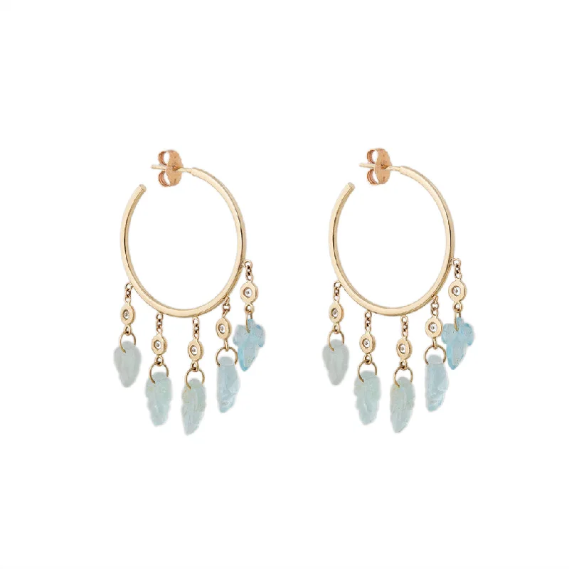 Modern diamond chandelier earrings for ladies -5 DIAMOND AQUAMARINE LEAF SHAKER HOOPS