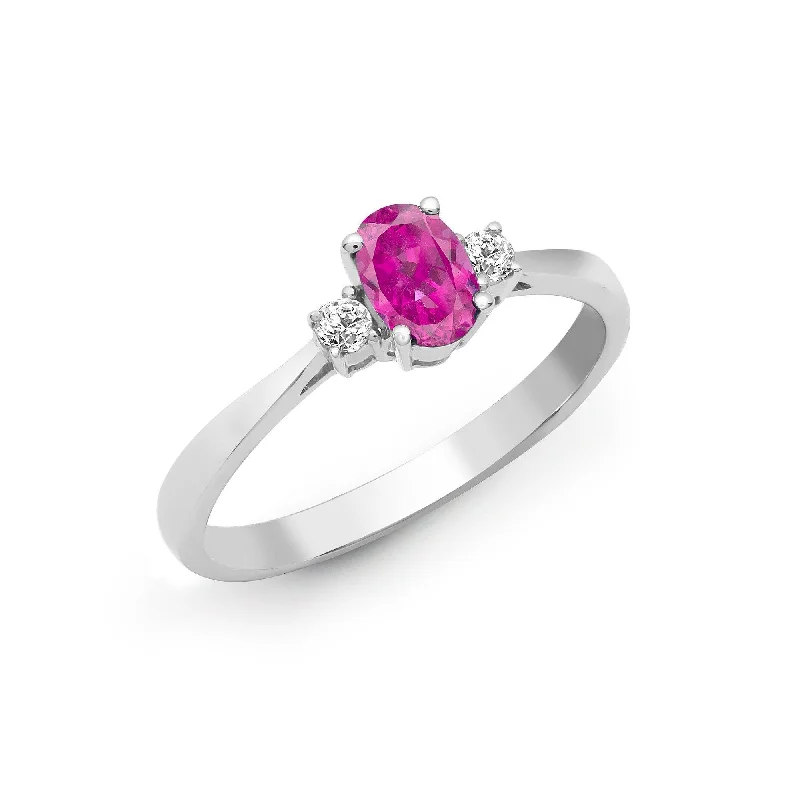 Ladies oversized diamond engagement rings -18ct White Gold Diamond And Pink Sapphire And 3 Stone Ring