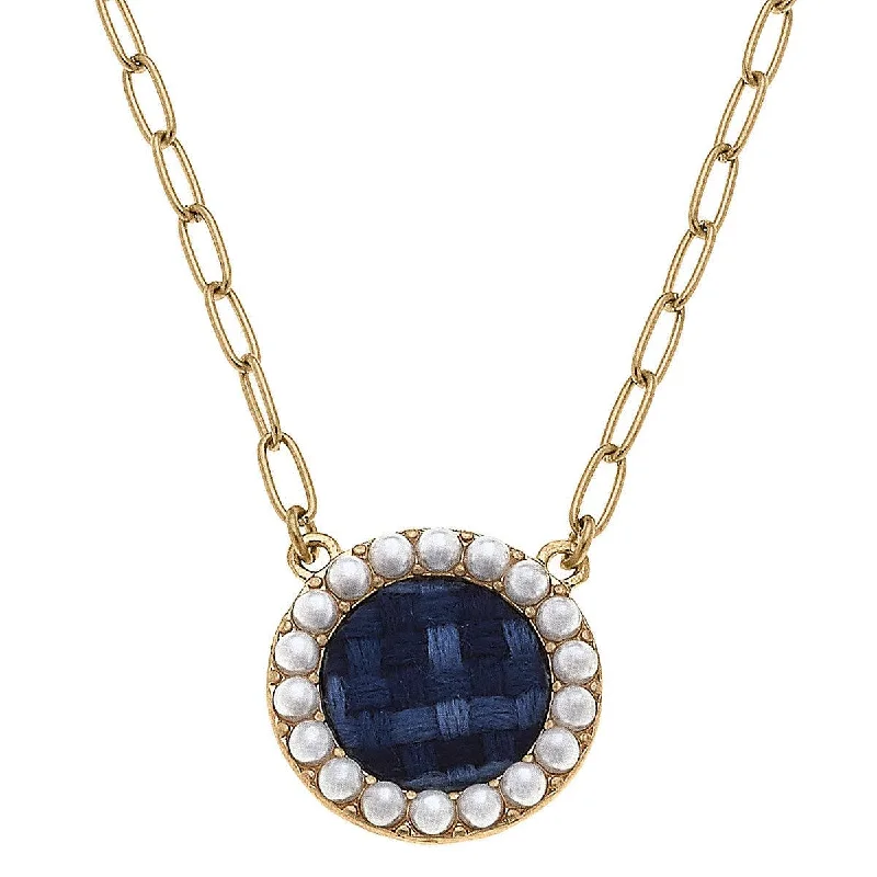 Elegant statement necklaces for ladies -Canvas Style - Serena Delicate Tweed Necklace in Navy