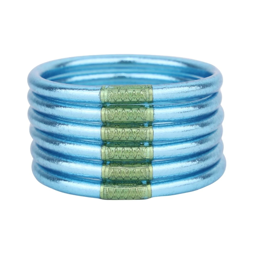 Vintage-inspired turquoise bracelets for ladies -BuDhaGirl Azure All Weather Bangles