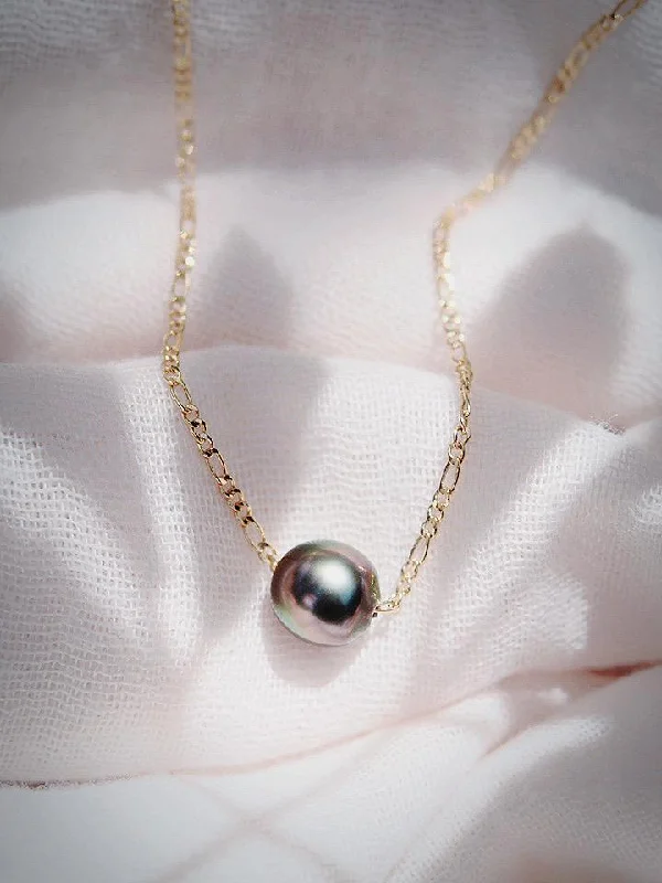 Ladies engraved necklaces -Single Floating Tahitian Pearl Necklace - Miliani