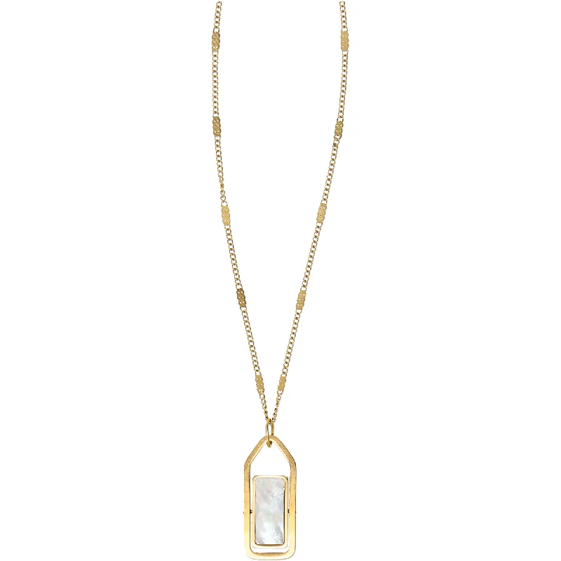 Modern chain necklaces for women -Love You Mother of Pearl - 16.5"-18.5" 14K Gold Plated Necklace