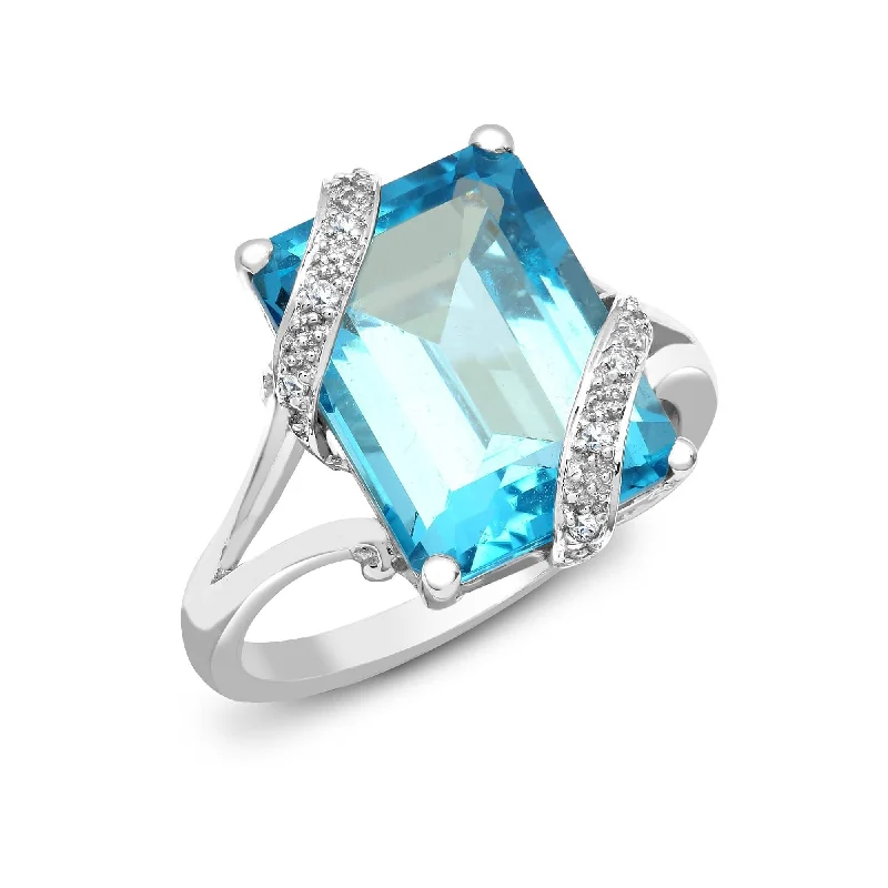 Bold statement diamond engagement rings -18ct White Gold Diamond And Blue Topaz Ring