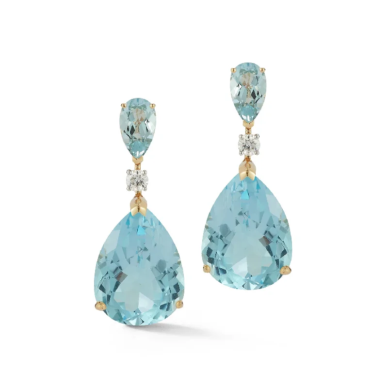 Ladies oversized gold earrings -14kt Blue Topaz Sophia Earrings