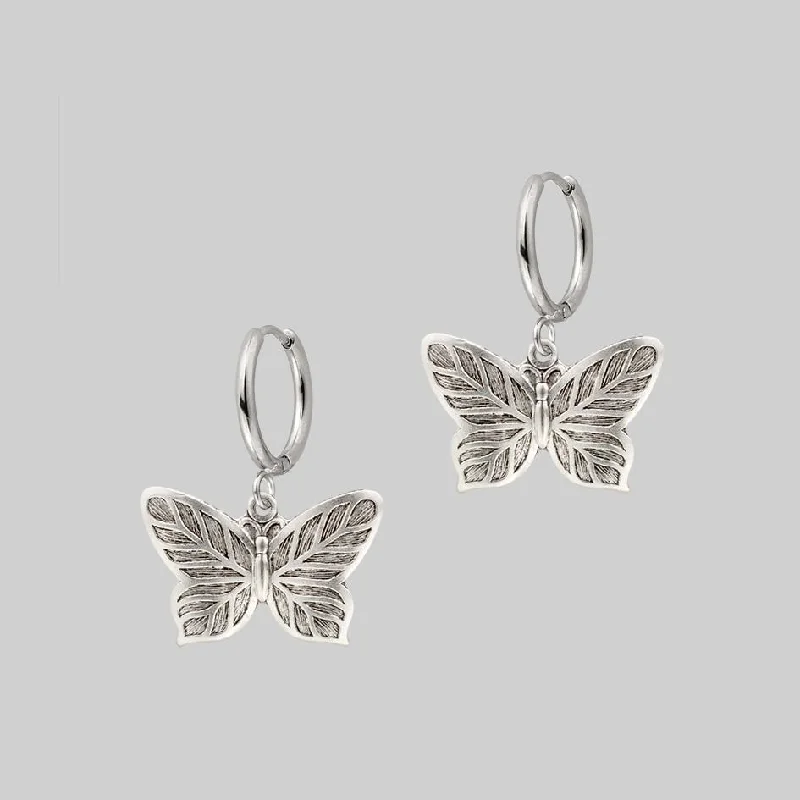 Ladies classic pearl drop earrings -NEW DAWN. Butterfly Hoop Earrings - Silver