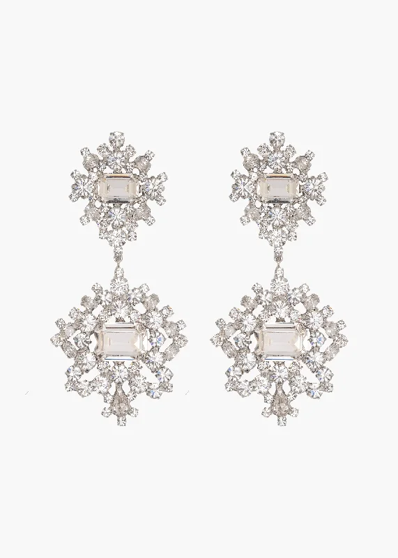 Simple silver drop earrings for ladies -Angelica Earrings -- Crystal