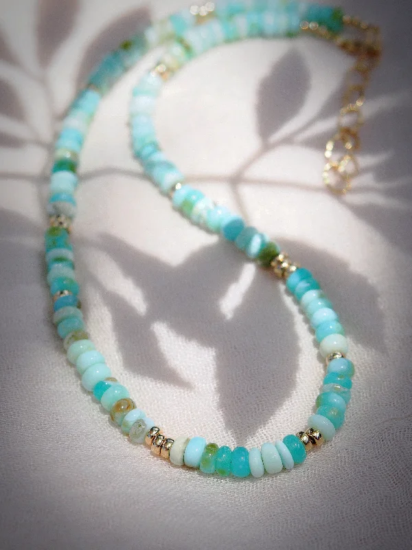 Ladies pearl strand necklaces -Peruvian Blue Opal Necklace - Mana'olana