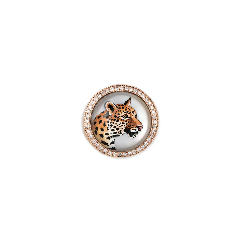 Classic pearl diamond engagement rings -PAVE DIAMOND LEOPARD MOTHER OF PEARL SIGNET RING