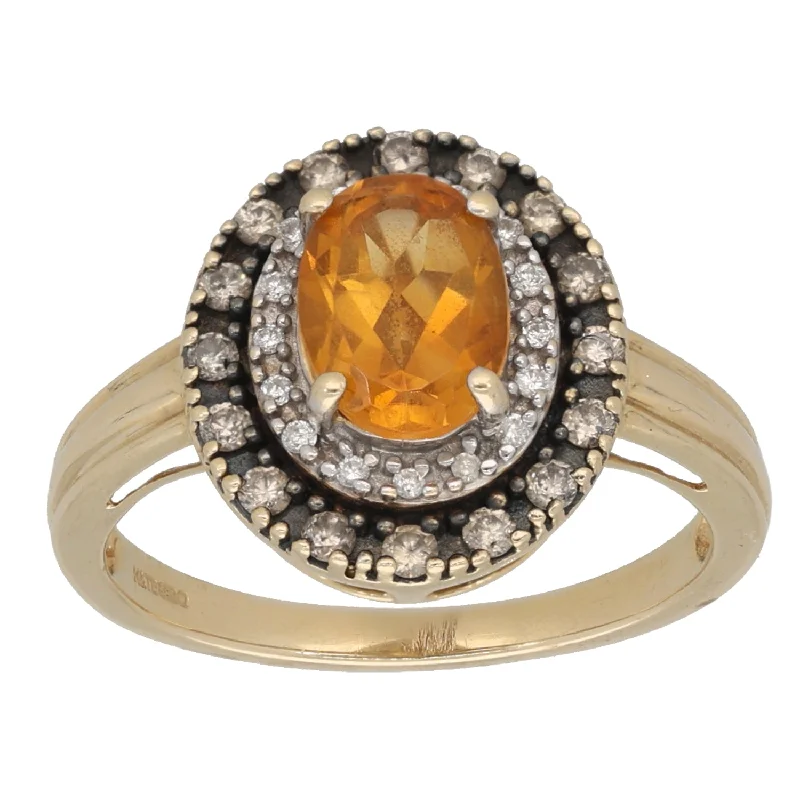 Ladies playful heart engagement rings -14ct Gold Citrine & 0.40ct Diamond Dress/Cocktail Ring Size N