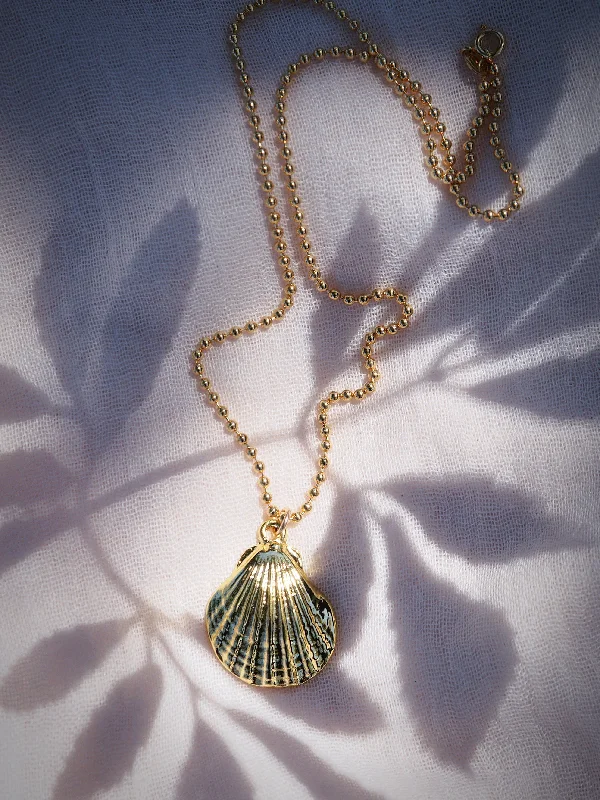 Long layered necklaces for women -Statement Large Gold Seashell Necklace - Kaiapo