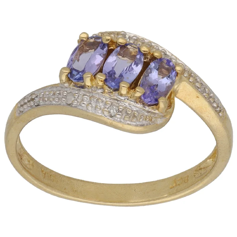 Ladies unique star engagement rings -9ct Gold 0.03ct Diamond & Tanzanite Dress/Cocktail Ring Size P